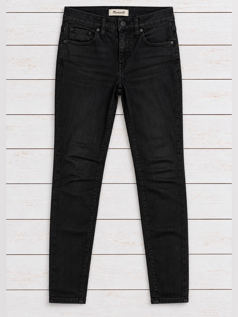 Madewell 9” High Rise Classic Chic Skinny Jeans Black Coated Stretch Denim